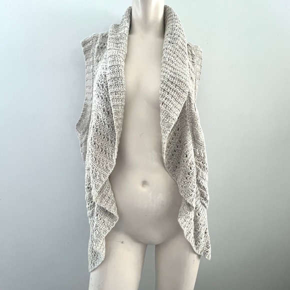 1X Sleeveless Knit Sweater Vest Ruffle Open‎ Front Beige Layering Career Casual - Picture 1 of 7